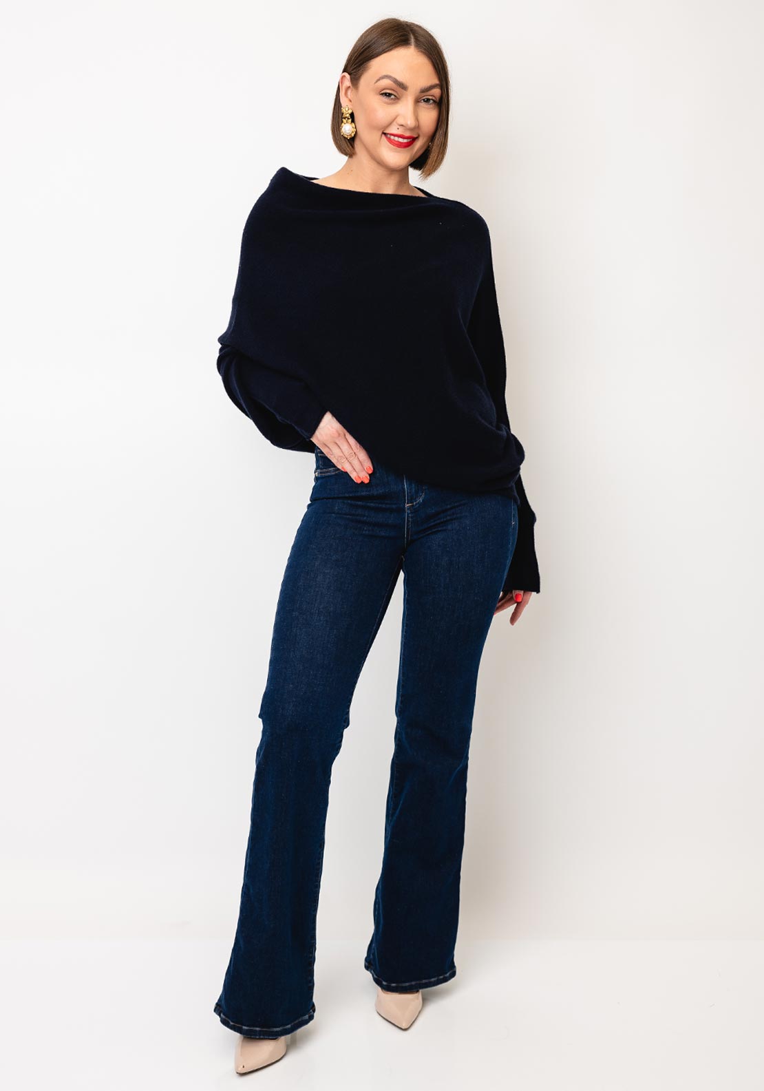 D.E.C.K By Decollage One Size Batwing Asymmetric Jumper, Navy