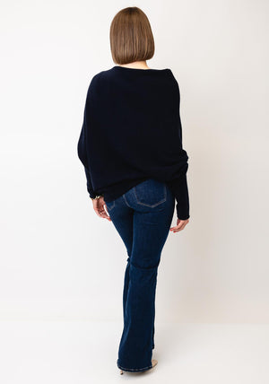 D.E.C.K By Decollage One Size Batwing Asymmetric Jumper, Navy