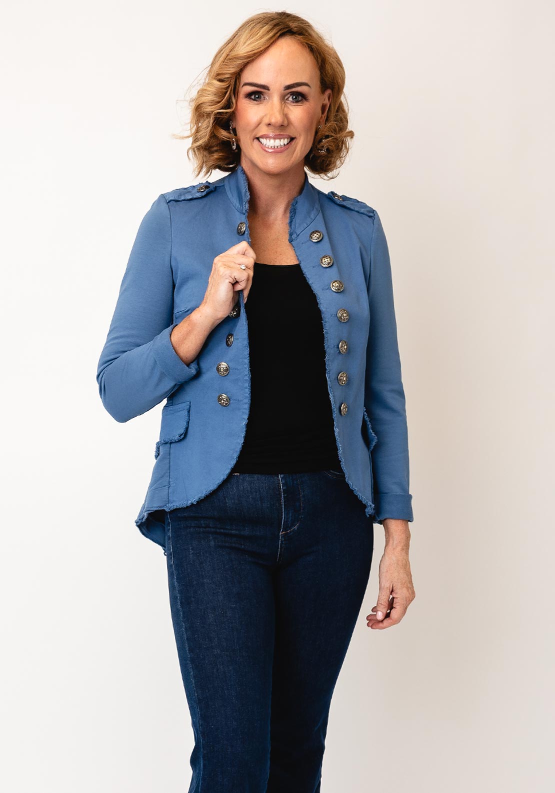 d.e.c.k by Decollage Military Style Jacket, Jean Blue