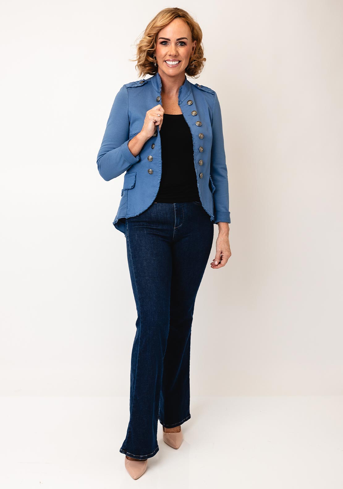 d.e.c.k by Decollage Military Style Jacket, Jean Blue