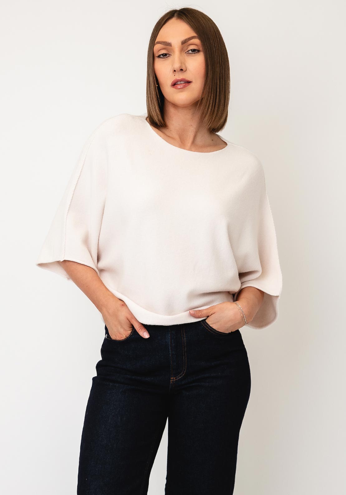 d.e.c.k By Decollage One Size Short Sleeve Jumper, Cream