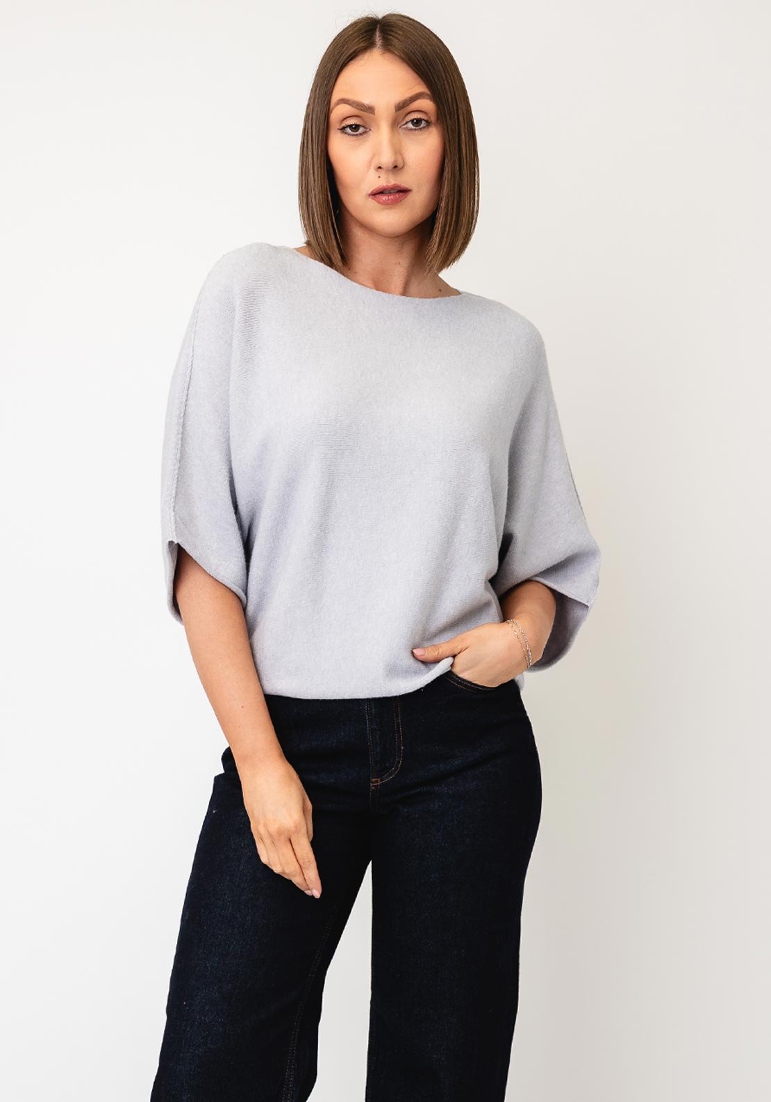 d.e.c.k By Decollage One Size Short Sleeve Jumper, Light Grey