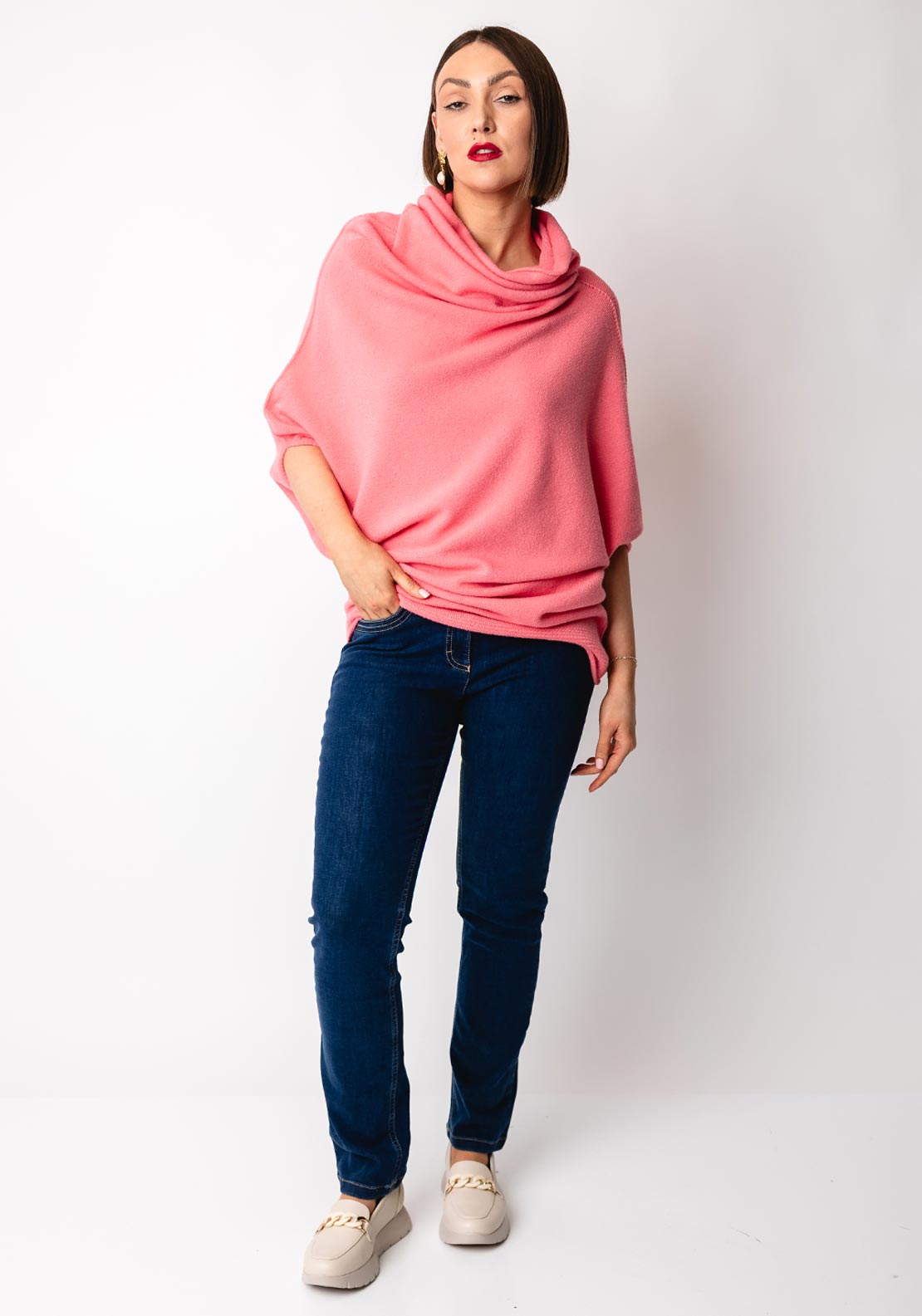 d.e.c.k by Decollage Cowl Neck Batwing Jumper, Coral