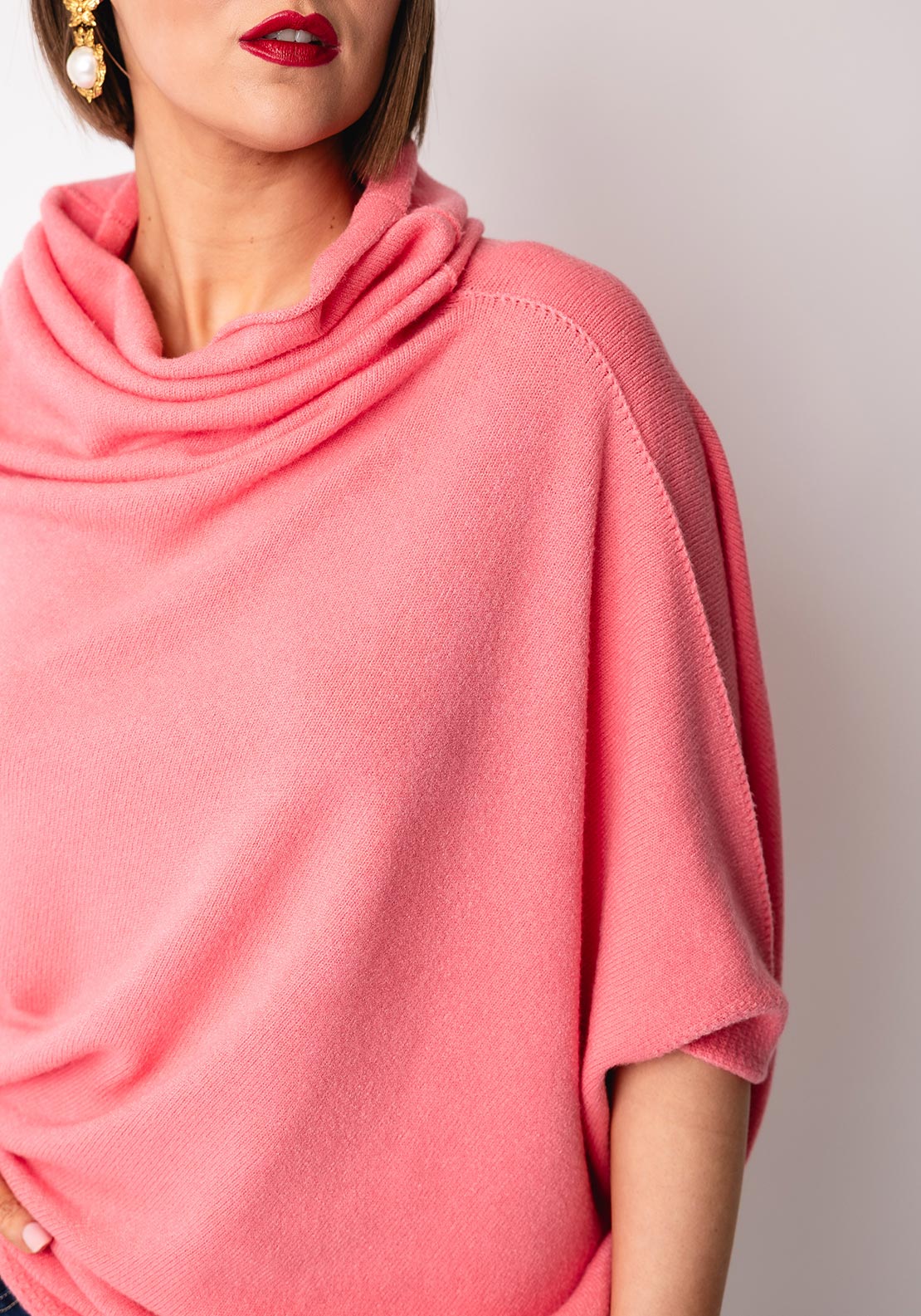 d.e.c.k by Decollage Cowl Neck Batwing Jumper, Coral