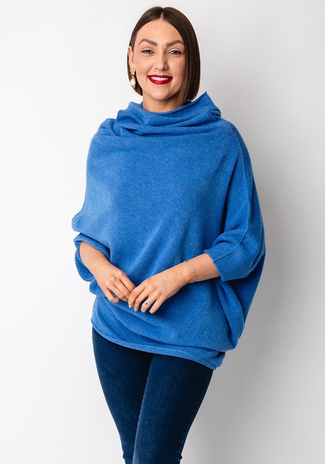 d.e.c.k by Decollage Cowl Neck Batwing Jumper, Blue