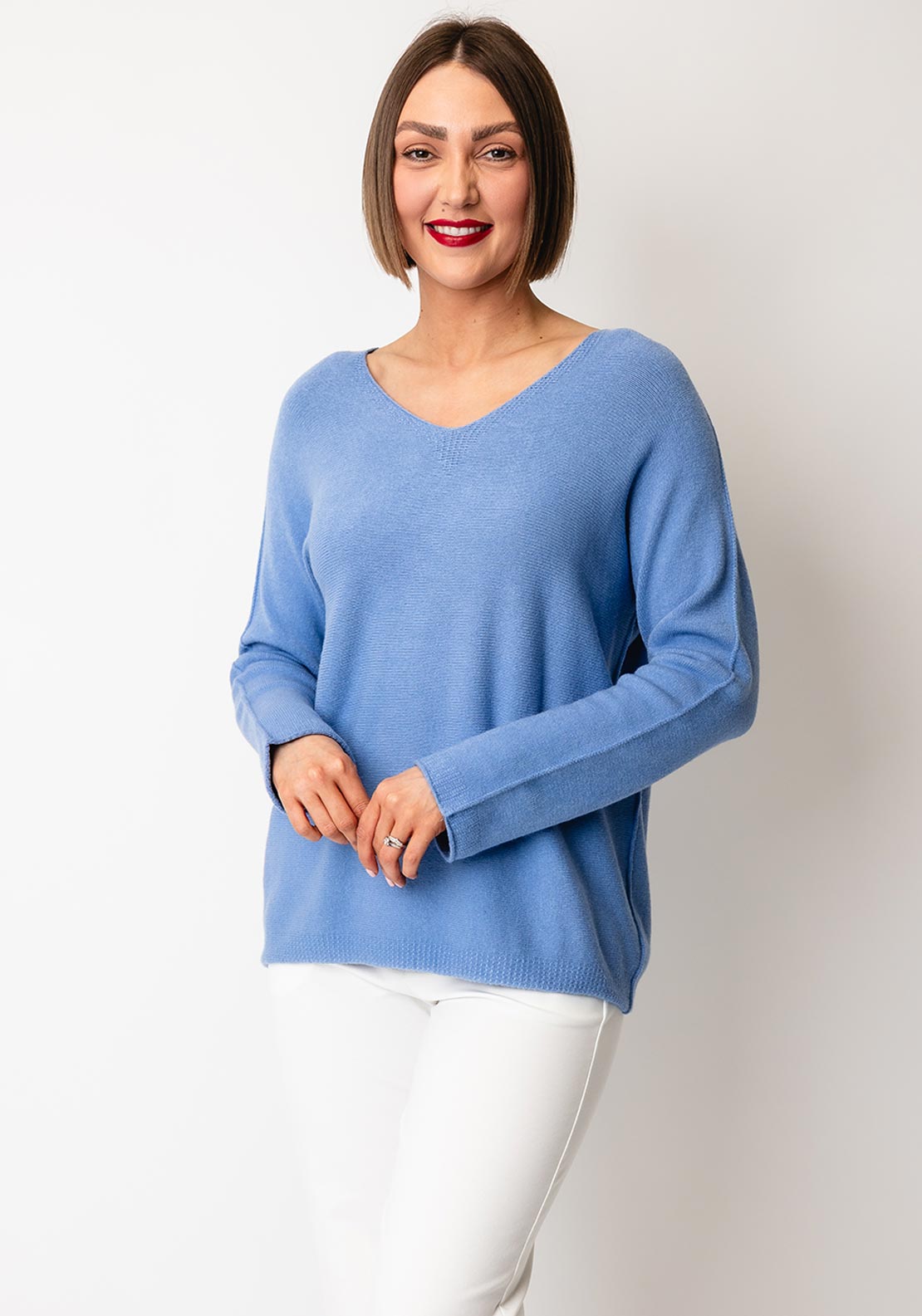 D.E.C.K by Decollage One Size V-Neck Sweater, Blue