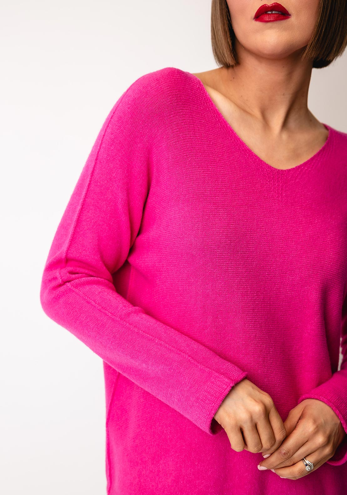 D.E.C.K by Decollage One Size V-Neck Sweater, Fuchsia