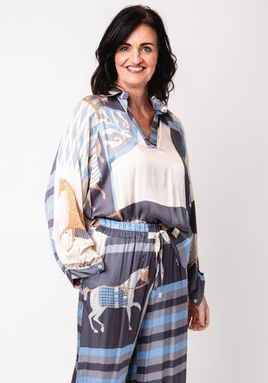d.e.c.k by Decollage One Size Abstract Equestrian Print Blouse, Grey