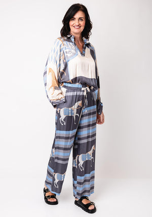 d.e.c.k by Decollage One Size Abstract Equestrian Print Blouse, Grey