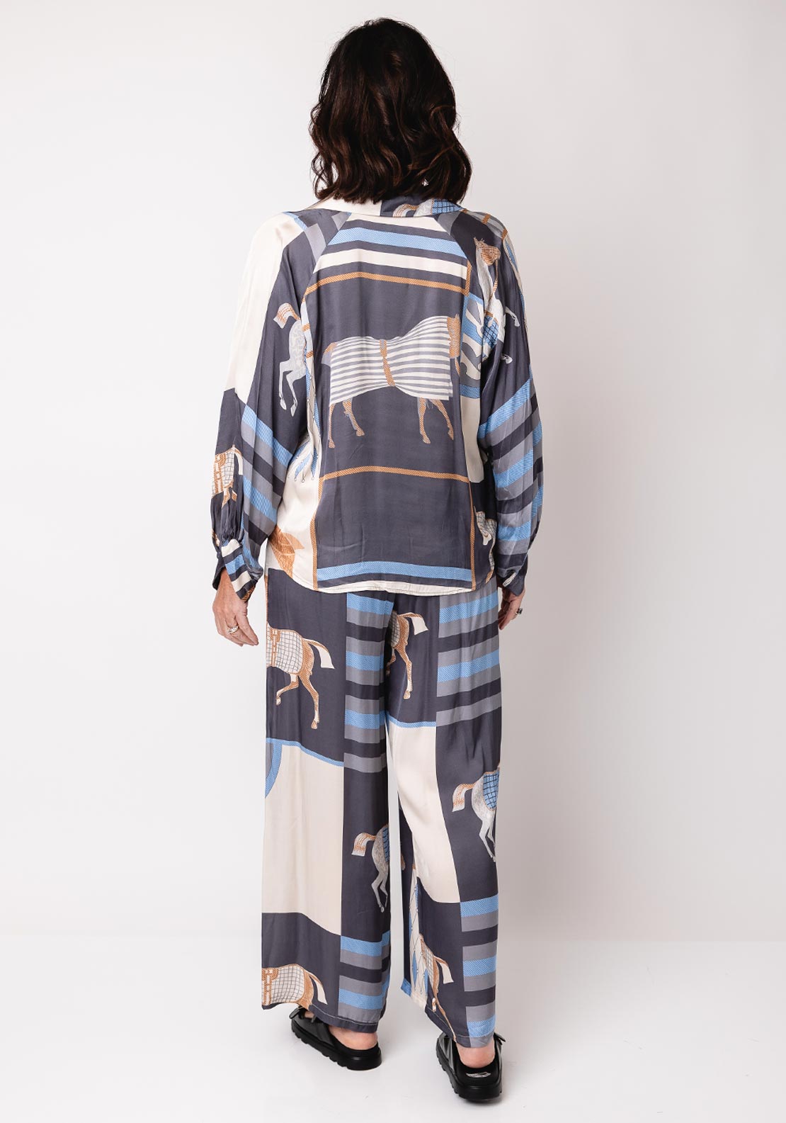 d.e.c.k by Decollage One Size Abstract Equestrian Print Blouse, Grey