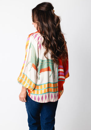 d.e.c.k by Decollage One Size Abstract Equestrian Print Blouse, Orange