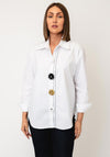 d.e.c.k By Decollage Snap Button with 3D Floral Detail Shirt, White