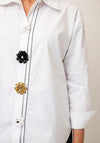 d.e.c.k By Decollage Snap Button with 3D Floral Detail Shirt, White