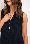 D.E.C.K By Decollage Pinstripe Linen Top, Navy