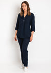 D.E.C.K By Decollage V-Neck Pinstripe Linen Top, Navy