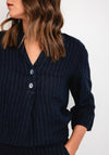 D.E.C.K By Decollage V-Neck Pinstripe Linen Top, Navy
