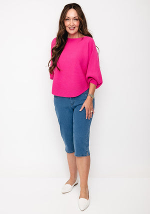 D.E.C.K By Decollage One Size Ribbed Sweater, Fuchsia Pink