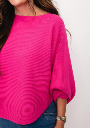 D.E.C.K By Decollage One Size Ribbed Sweater, Fuchsia Pink