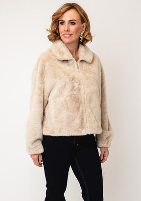 DECOLLAGE FAUX FUR JACKET