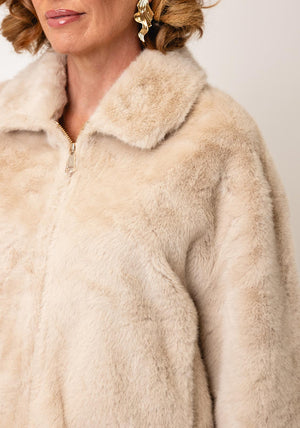 DECOLLAGE FAUX FUR JACKET