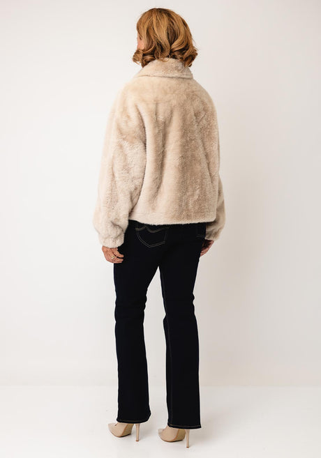 DECOLLAGE FAUX FUR JACKET