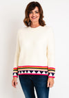 D.e.c.k by Decollage One Size Print Trim Knitted Sweater, Cream