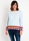 D.e.c.k by Decollage One Size Print Trim Knitted Sweater, Sky Blue