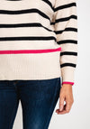 D.e.c.k by Decollage One Size High Neck Striped Sweater, Cream
