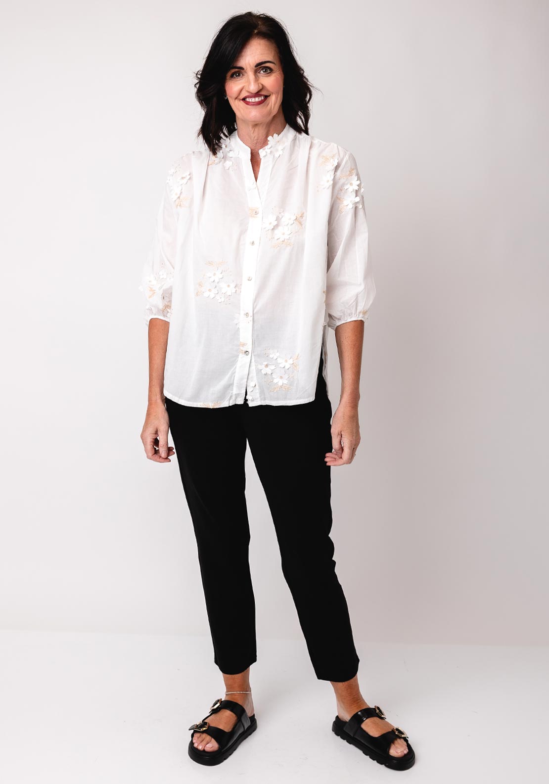 d.e.c.k by Decollage One Size 3D Flower Blouse, White