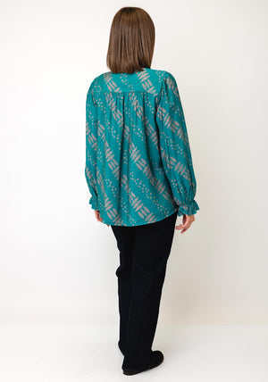 d.e.c.k By Decollage Floral Print Blouse, Teal Multi