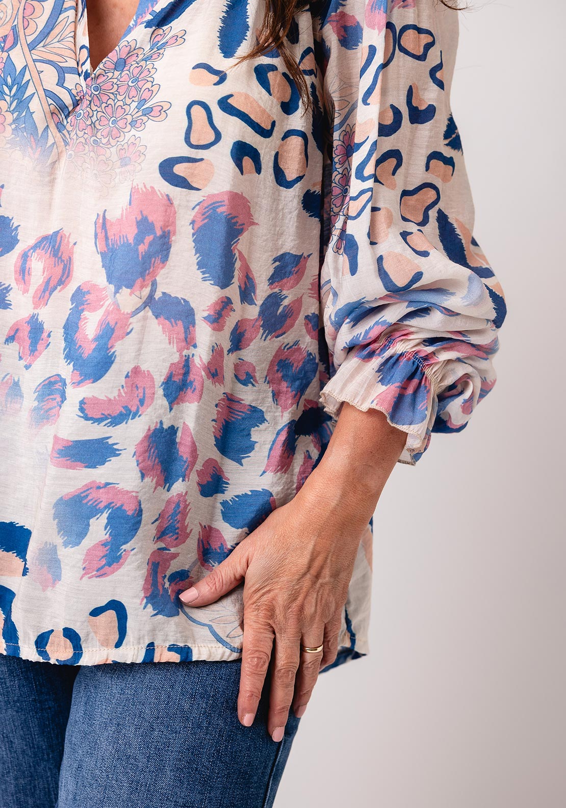 d.e.c.k by Decollage Floral Animal Print Blouse, Blue Multi