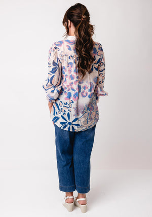 d.e.c.k by Decollage Floral Animal Print Blouse, Blue Multi