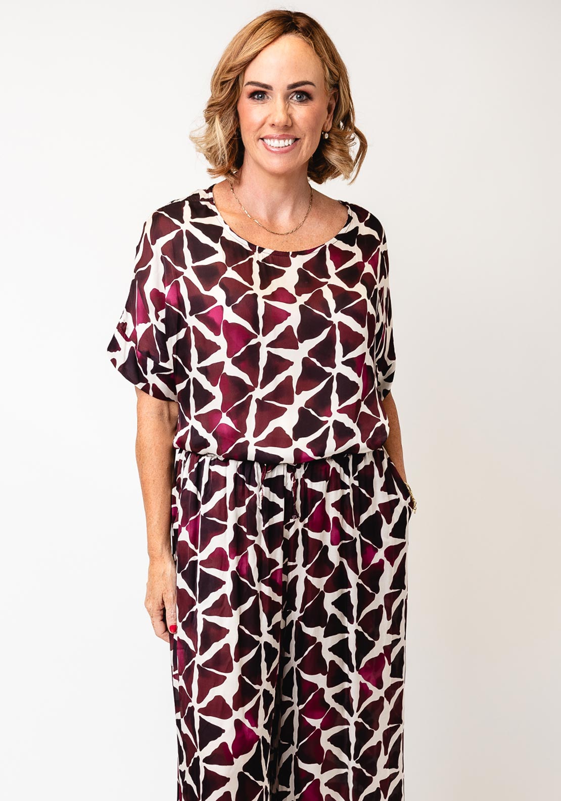 d.e.c.k by Decollage One Size Printed Top, Wine