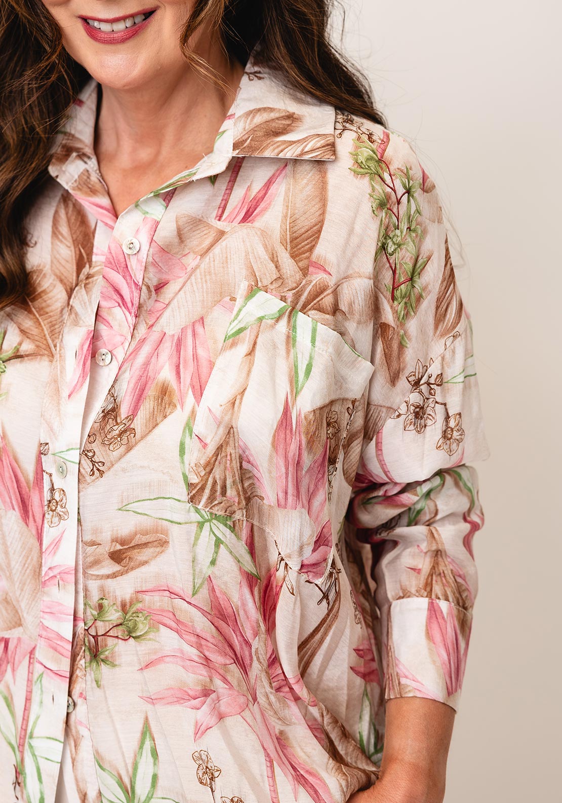 d.e.c.k by Decollage One Size Floral Shirt, Beige