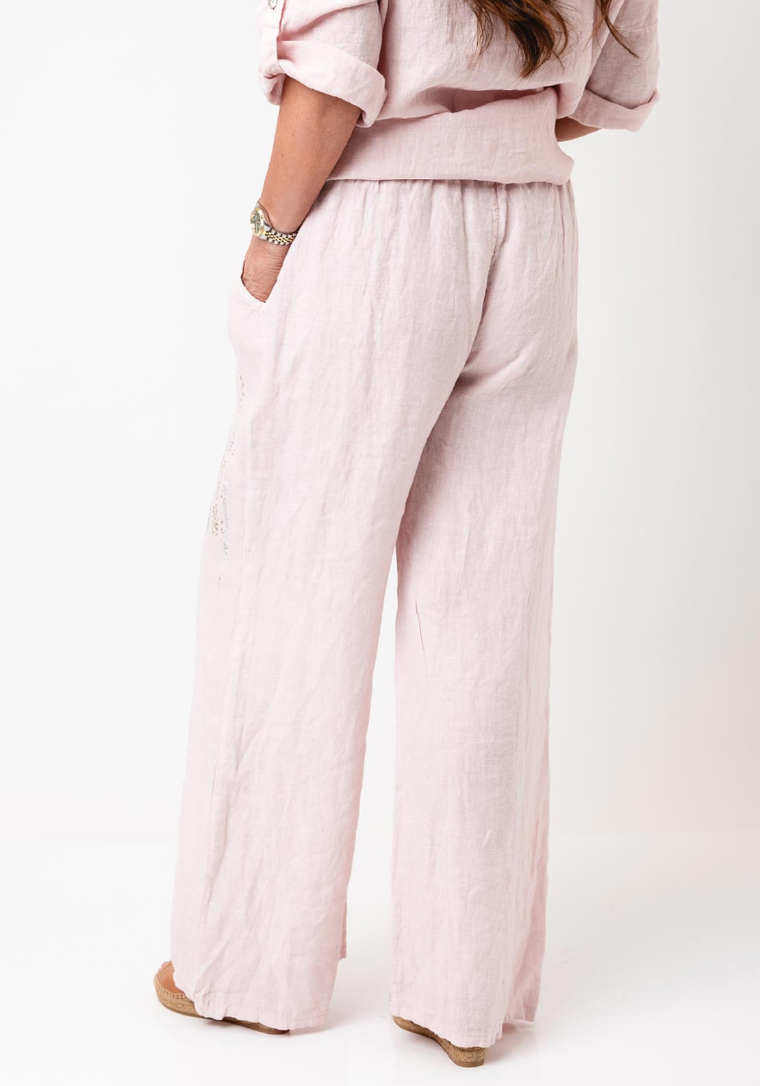 d.e.c.k by Decollage One Size Linen Trousers, Pink