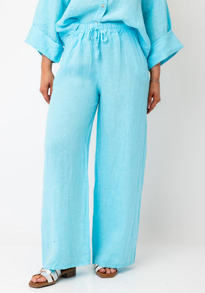 D.e.c.k by Decollage One Size Linen Trousers, Turquoise Blue