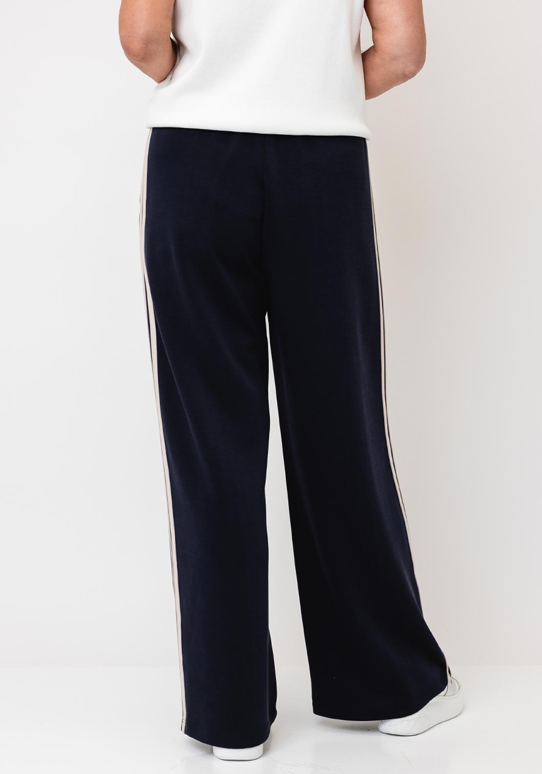 d.e.c.k By Decollage Casual With Stripe Wide Leg Trousers, Navy