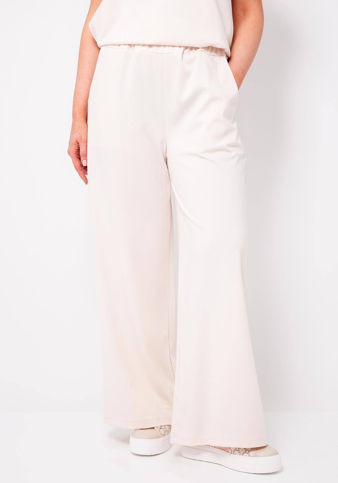 D.E.C.K By Decollage Elasticated Wide Leg Trousers, Cream