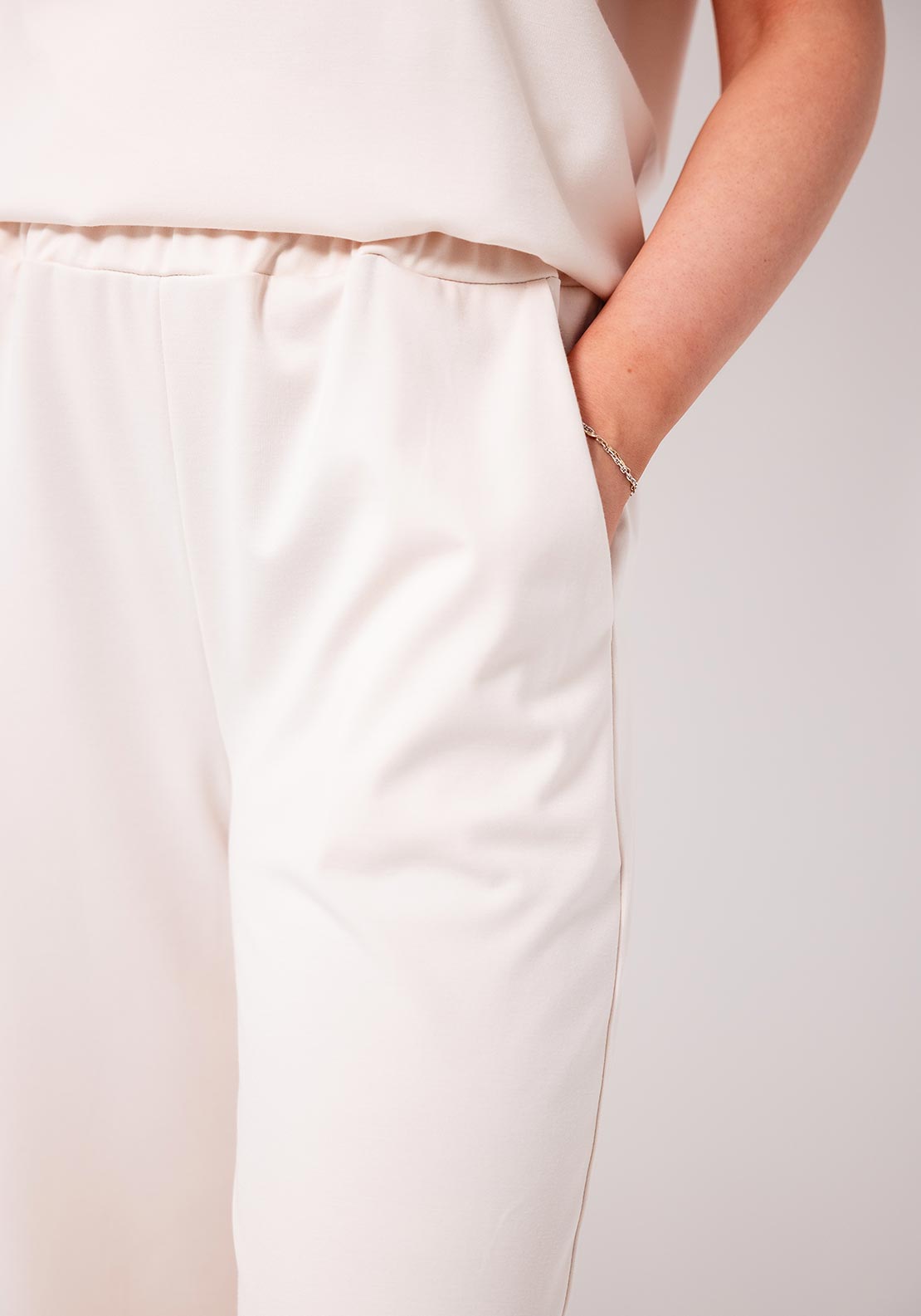 D.E.C.K By Decollage Elasticated Wide Leg Trousers, Cream