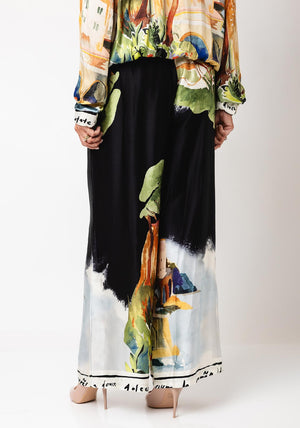 d.e.c.k by Decollage One Size Graphic Palazzo Pants, Black