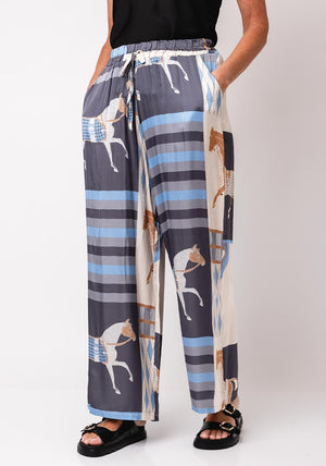 d.e.c.k by Decollage One Size Abstract Equestrian Print Trousers, Grey
