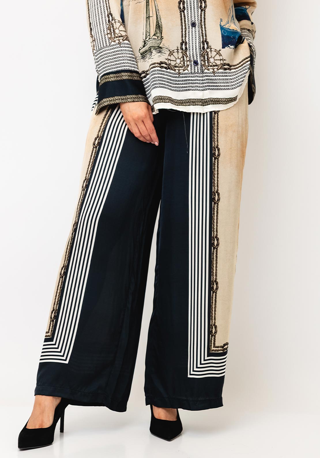 d.e.c.k By Decollage One Size Ship Print Trousers, Beige Multi
