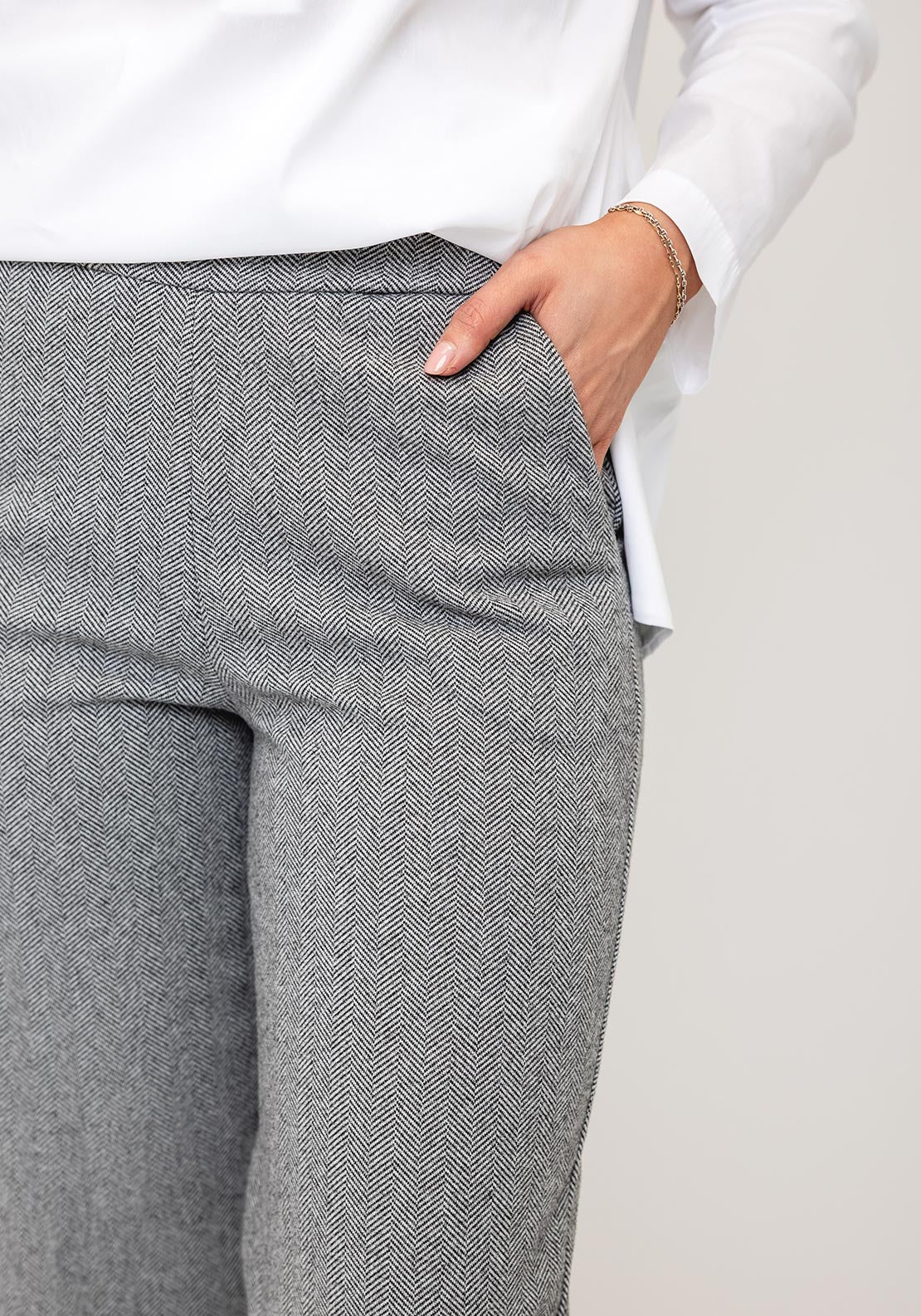d.e.c.k by Decollage Wide Leg Herringbone Elasticated Trousers, Grey