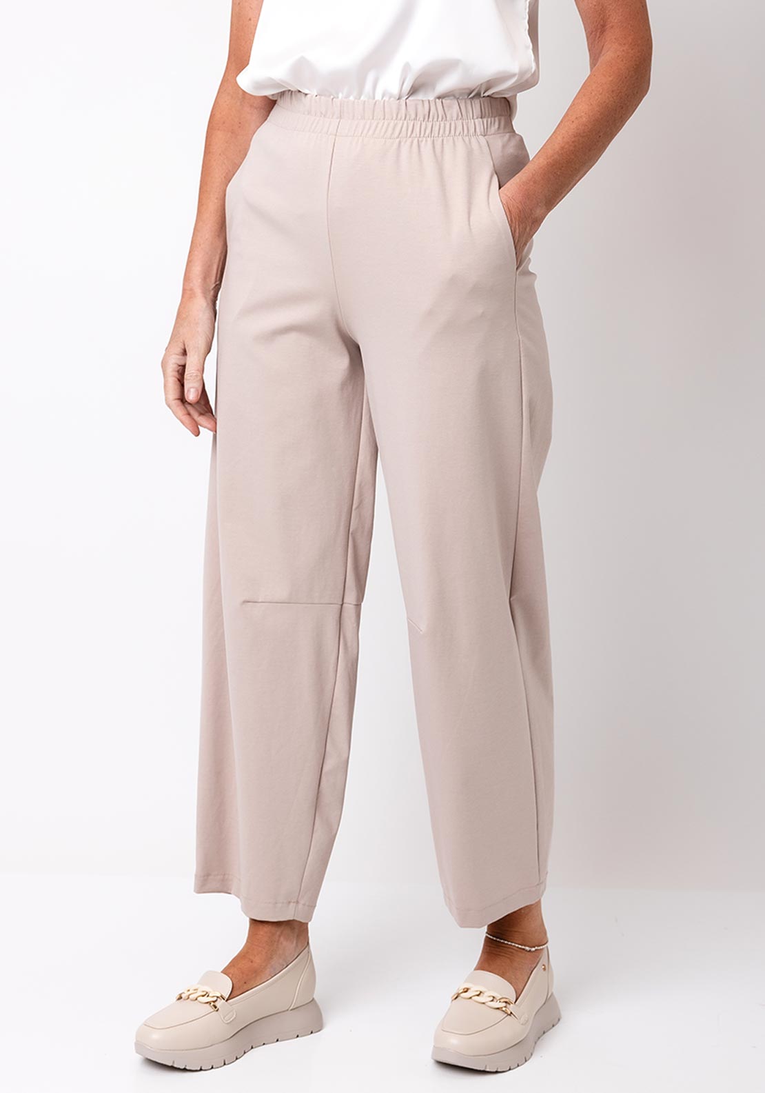 d.e.c.k by Decollage Wide Leg Tapered Trousers, Beige