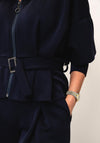 d.e.c.k By Decollage Co-Ord Zip Up Cardigan With Wide Leg Trousers, Navy