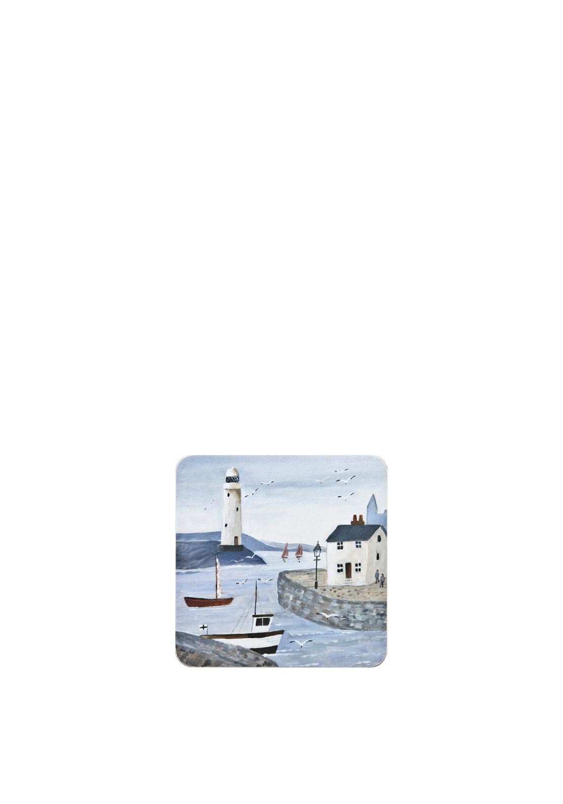 Denby Set of 6 Coastal Lighthouse Coasters, Blue Multi