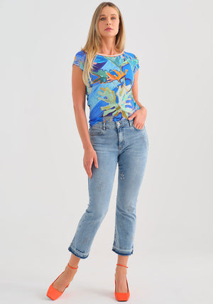 Dolcezza Printed Short Sleeve T Shirt, Blue Multi