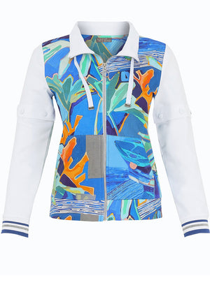 Dolcezza Printed Zipped Knit Jacket, Blue Multi