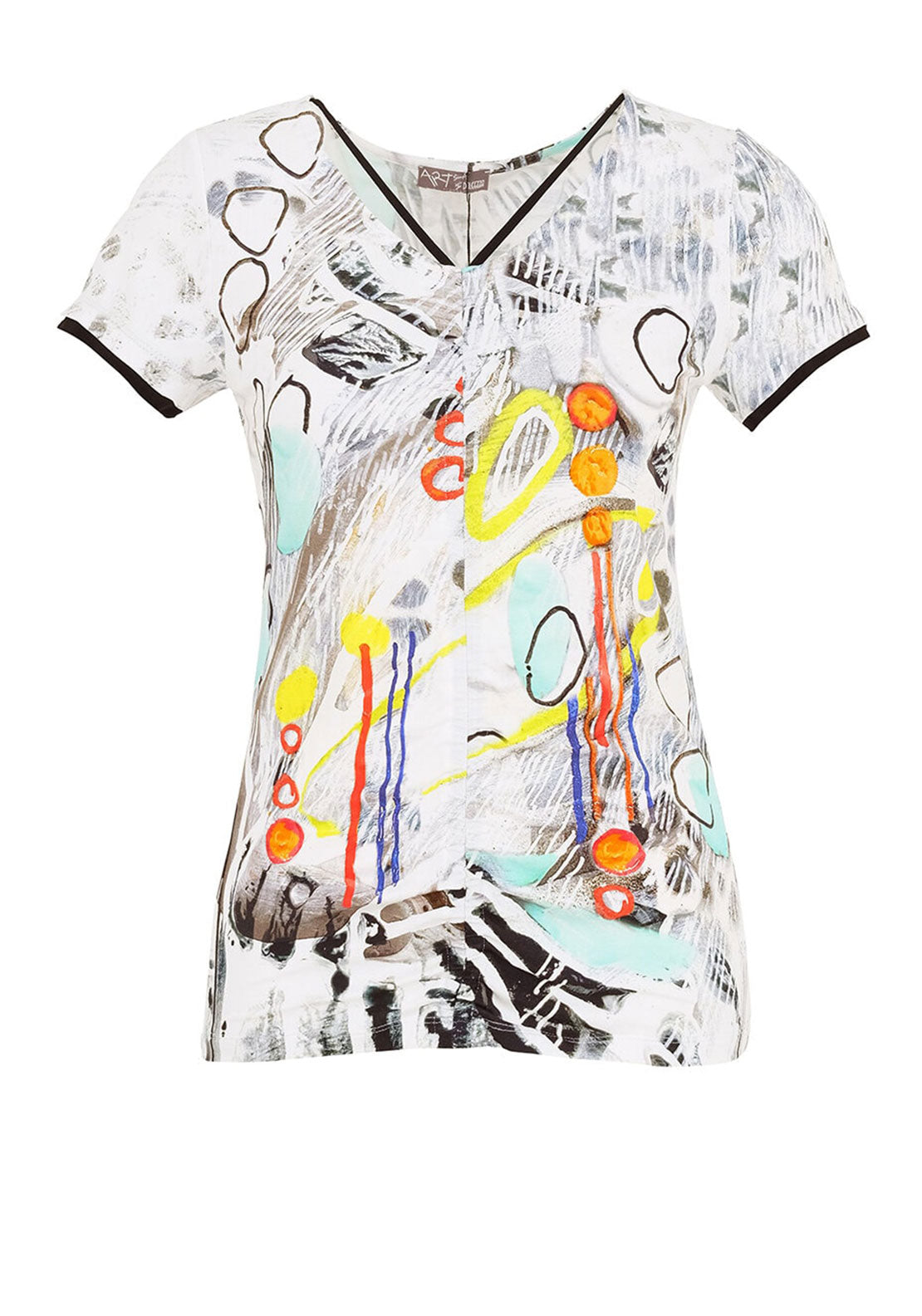 Dolcezza Printed Ruched Top, White Multi