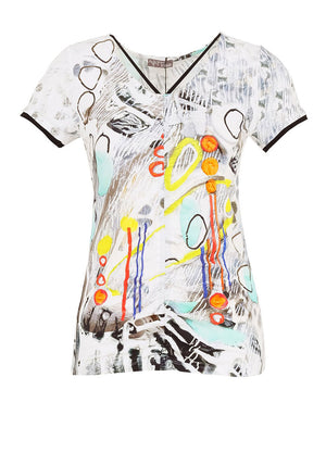 Dolcezza Printed Ruched Top, White Multi